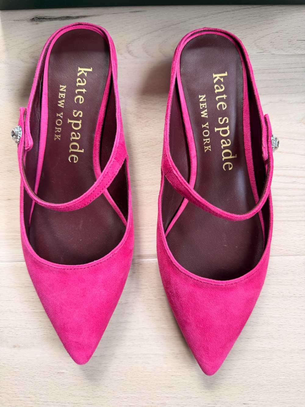 kate spade Hot Pink Suede Pointed Mary Jane Flats